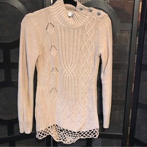 RXB mixed cable button shoulder mock neck sweater S